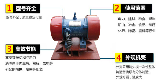 lzf倉(cāng)壁振動(dòng)器：1，型號(hào)齊全：型號(hào)齊全，質(zhì)量穩(wěn)定可靠。2，適用范圍：電力，建材，糧食，煤炭，礦山，冶金，食品，制藥，化肥，陶瓷，磨料等行業(yè)。3，高效：靠高頻振動(dòng)和沖擊力消除由于內(nèi)摩擦，潮解，帶電等引起的塔供，堵塞等現(xiàn)象。4，外觀機(jī)殼：外殼采用消失模一次性整體鑄造替換原有分體制造，外觀好看，強(qiáng)度大。