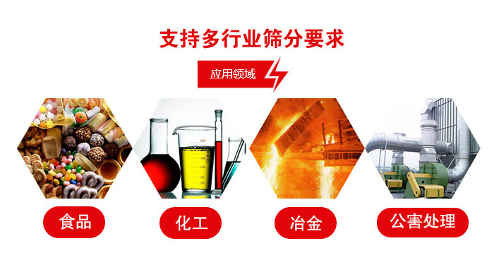 旋振篩適用的行業(yè)：食品行業(yè)，化工行業(yè)，冶金行業(yè)，公害處理等。